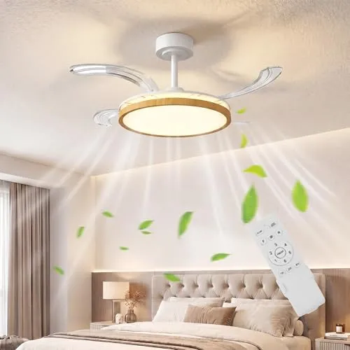 Deckenventilator LED mit einziehbaren Flügel und 3 Lichtfarben - Eleganter Deckenventilator mit LED-Beleuchtung in warmweiß, neutral und kaltweiß. Ideal für Schlafzimmer, Wohnzimmer und Esszimmer. Dimmbar und einfach zu installieren, sorgt er für Atmosphäre und Komfort.