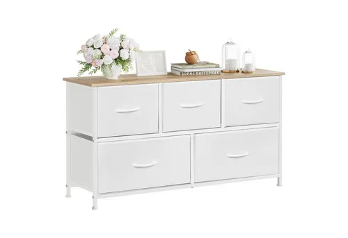 Woltu Kommode mit 5 Schubladen aus Stoff, Weiß in weiß von WOLTU