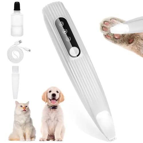 Leise Hundeschermaschine, Pfotentrimmer mit LED-Licht, USB Wiederaufladbar Wasserdicht Pfoten Rasierer, Pro Hundetrimmer, Super Quiet Painless Paw Care für Hunde