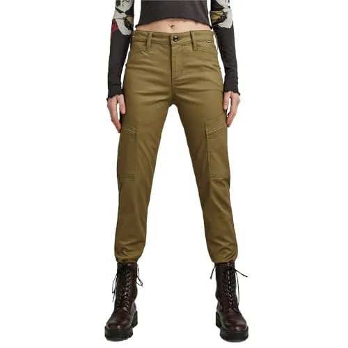 G-STAR RAW Damen Slim Cargohose - Dark Olive, 30W/32L - Damen-Hosen mit schlanker Passform, praktischen Oberschenkeltaschen und verdecktem Druckknopfverschluss für einen modernen Look und optimalen Komfort.