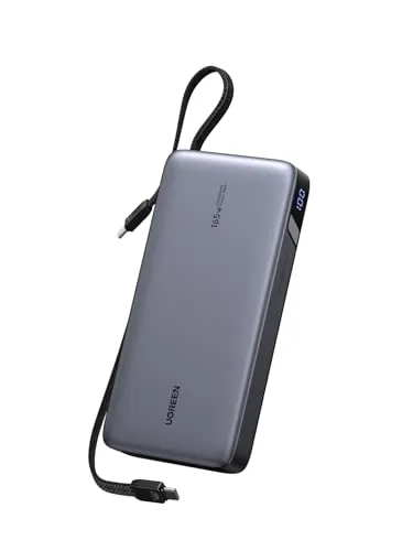 UGREEN Nexode Power Bank, 25000mAh 165W Schnellladen mit 2 Integrierten USB-C Kabeln (140W PD3.1), Kompatibel mit MacBook Pro 16