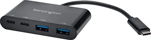 Kensington USB-C 4-Anschluss Hub - USB-Hub mit 2 USB 3.0 und 2 USB-C Anschlüssen, Übertragungsgeschwindigkeit bis zu 5 Gbit/s, ideal für schnelle Datenübertragung und einfache Geräteerweiterung, Plug and Play Installation.