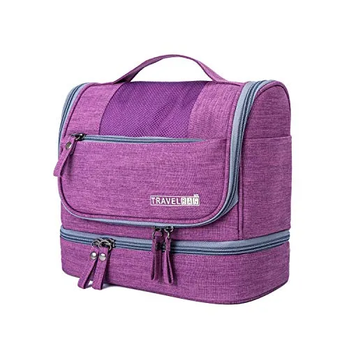 FANDARE Kulturbeutel Damen Herren Kosmetiktasche Reise Kulturbeutel, Waschtasche Kulturtasche zum Aufhängen mit getrennten Fächern für trockene und nasse Reiseartikel Wasserdicht Polyester Lila