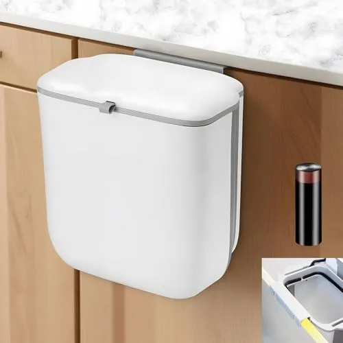 Biomülleimer Küche Wandmontierter - 9 Liter Faltbarer Hängend Mülleimer Abfalleimer mit Geruchsneutralisierendem Deckel Komposteimer, mit Müllsack, für Badezimmer, Camping, Wohnmobil & Toilette (Weiß)