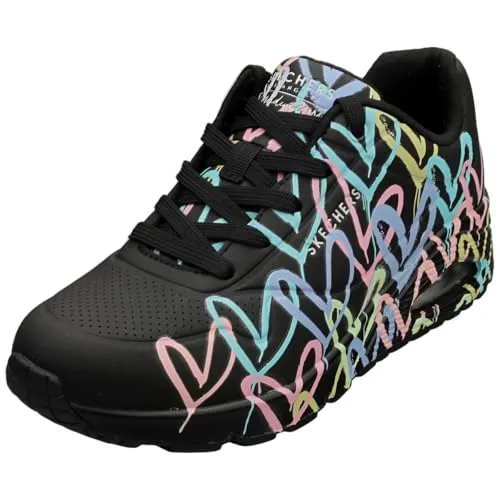 Skechers Damen UNO Spread The Love Sneaker, Schwarz, 38 EU - Damen-Sneaker mit luftgekühltem Memory-Schaum und einzigartigem Goldcrown Design für ultimativen Tragekomfort und Stil.