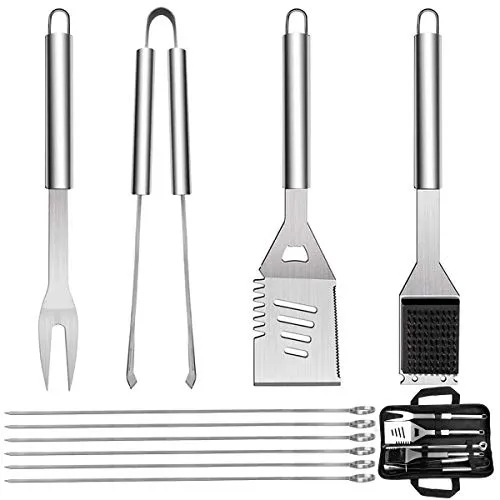 QH7 10PCS Edelstahl Grillbesteck-Set, Professionelle Grill Bestecksets in Tragetasche BBQ Grillwerkzeug Grillset