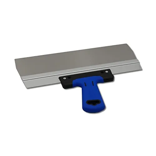 DEWEPRO Breitspachtel 350 x 95 mm aus Edelstahl – Flächenspachtel mit 0,4 mm Blattstärke – stabiler Aluhalter und ergonomischer 2K Softgriff – Glättspachtel für Trockenbau, Innenausbau und Renovierung