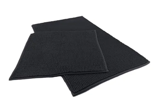 heimtexland ® Badvorleger Chenille Super Flauschig Saugstark Badteppich Badematte Ökotex Typ771 Schwarz Set 45x50 / 50x80 cm