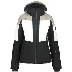 Icepeak Florala Damen Skijacke - Schwarz - Größe 42 - Stilvolle Skijacke für aktive Frauen, ausgestattet mit warmer Isolierung aus recycelten Materialien. Ideal für kalte Tage – mit abnehmbarer Kapuze, praktischen Taschen und verstellbaren Elementen für optimalen Komfort.