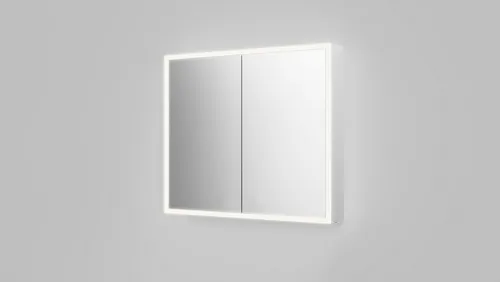 LED Spiegelschrank DSK Silver King 80x70 cm - Badezimmerspiegel mit integriertem LED-Licht, elegantes alufarbenes Design und praktische Eckform für moderne Badezimmer.