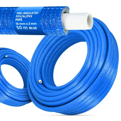 Mehrschichtverbundrohr Verbundrohr Rohr PEX/AL/PEX Blau Isolierung 50m 16x2