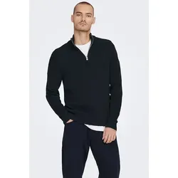 ONLY & SONS Strickpullover OS Knit, Dark Navy - Strickpullover für Herren aus 88% Baumwolle, ideal für kühle Tage. Mit hohem Stehkragen und Reißverschluss für zusätzlichen Komfort und Stil.