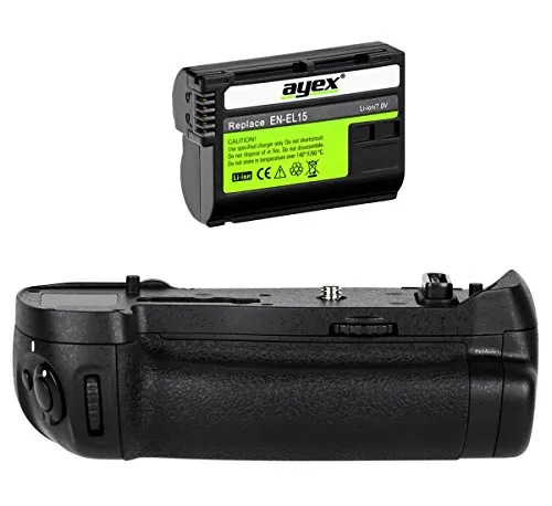ayex Batteriegriff für Nikon D850 - MB-D18 mit EN-EL15B Akku - Foto- & Video-Zubehör: Ergonomischer Batteriegriff für bequemes Hochformat-Fotografieren, verdoppelt die Akkuleistung mit 1x EN-EL15B oder 8 AA-Batterien.