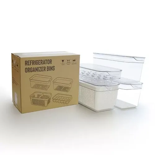 CRELIV Kühlschrank Korbeinsatz mit Deckel, 4er Set - Vorratsdosen-Set für Kühlschrank, stapelbar und BPA-frei, ideal zur Geruchsvermeidung und Verlängerung der Haltbarkeit von Lebensmitteln.