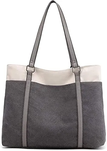 JANSBEN Damen Handtasche Schultertasche - Elegant und Groß für Büro & Schule (Grau) - Damen-Schultertaschen aus leichtem Canvas mit großem Hauptfach, ideal für iPad und A4-Dateien. Stylisches Design, perfekt für den täglichen Gebrauch und als Geschenk.