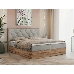 MKS MEBLE Boxspringbett 180x200 mit Bettkasten und Matratze H3 - Stilvolles Polsterbett mit praktischem Bettkasten für optimalen Stauraum und 7-Zonen-Taschenfederkernmatratze für besten Schlafkomfort.