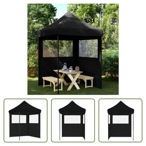 Vidaxl Faltbares Pop-up Partyzelt Schwarz mit 2 Seitenwänden