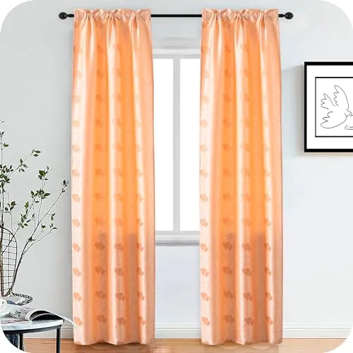 GIRASOLE 1 Paar Vorhänge, blickdicht, Motiv: Herzen, für Wohnzimmer und Schlafzimmer, 2 Paneele mit Tasche (Apricot, 70 x 240 cm)