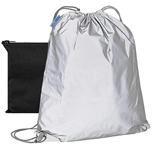 EAZY CASE Reflektor Turnbeutel, Sportbeutel mit Reflektoren, Beutel mit Kordel, Gym Bag mit Kordelzug ideal für Schule, Kindergarten, reflektierend für hohe Sichtbarkeit im Straßenverkehr, Silber