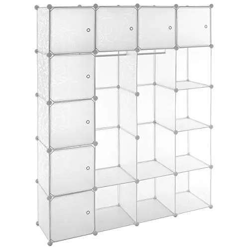 Nexos Trading Kleiderschrank Garderobenschrank Steckregal 178x145x37cm transparent individualisierbar Stufenregal erweiterbar Kastenregal mit 2 Kleiderstangen