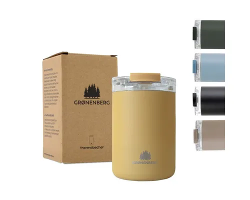 GRØNENBERG Thermobecher Mustard, 350ml - Kaffeebecher to go, 100% auslaufsicher und hält Getränke mindestens 4 Stunden warm, ideal für unterwegs.
