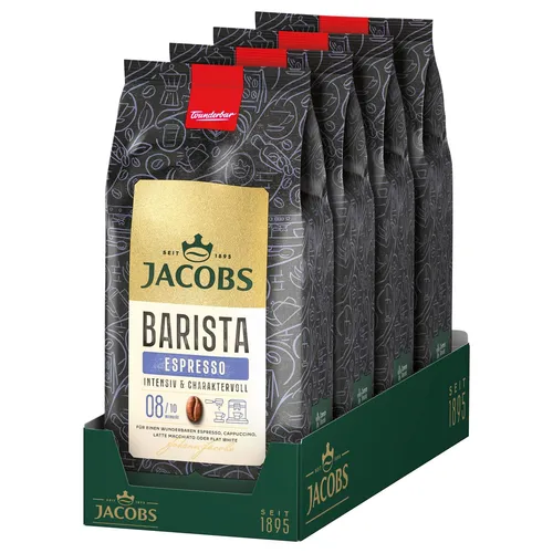 JACOBS Barista Editions Espresso Kaffeebohnen 4x 1 kg - Hochwertige Espressobohnen für ein intensives Geschmackserlebnis, ideal für Kaffeeliebhaber. Dunkle Röstung, 4 kg Gesamtgewicht, perfekt für die tägliche Zubereitung.