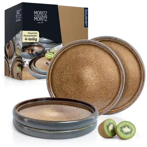 Moritz & Moritz SOLID 4x Kleine Teller 21 cm - Steinzeug Dessertteller Set - Dessertteller Set aus Steinzeug, mikrowellen- und spülmaschinengeeignet. Jedes Stück ist ein Unikat mit stilvollem Design und robuster Haptik – ideal für besondere Anlässe oder den täglichen Gebrauch.