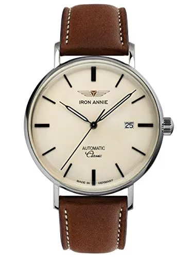 Iron Annie Herrenuhr Classic Automatik 5958-5 - Armbanduhren für Herren, elegante Automatik mit beigem Zifferblatt, Edelstahlgehäuse und 5 ATM Wasserdichtigkeit – ideal für stilbewusste Träger.