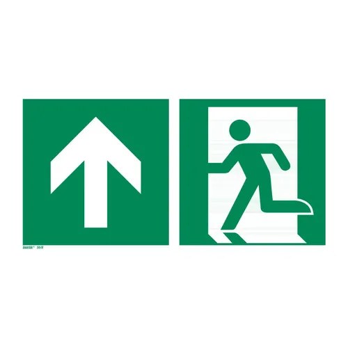 Notausgang Schild geradeaus - Hart-PVC, langnachleuchtend, 400 x 200 mm - Qualitatives Rettungszeichen für klare Wegweisung im Notfall. Hergestellt aus robustem Hart-PVC, ideal für Innen- und eingeschränkten Außeneinsatz. Zertifiziert nach ASR A1.3/ISO 7010.