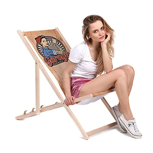 DreamRoots Liegestuhl Klappbar Holz aus Buchenholz, bis 130 kg belastbar, 3-Fach verstellbare Rückenlehne, waschbarer Polyesterbezug