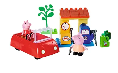 Peppa Pig Lernspielzeug Klemmbaustein-Set - Baukästen & Bausteine – Fördert Farben, Formen und Geschicklichkeit mit Peppa Wutz Auto, Tankstelle und 2 Spielfiguren für kreativen Spielspaß ab 18 Monaten.