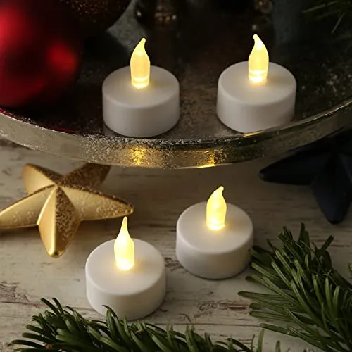 LED Teelichter aus Kunststoff 4er Set flackernder Teelichter D: 3,7cm inkl. Batterien weiß 4 Stück für Innen