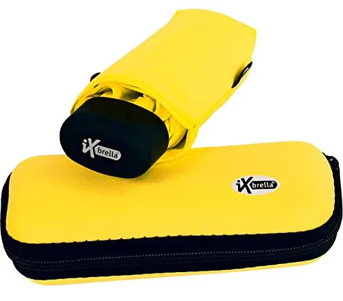 iX-brella Super-Mini-Taschenschirm - winziger Regenschirm im Etui - gelb