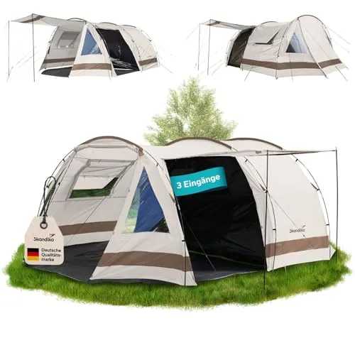 Skandika Kambo Tunnelzelt für 6 Personen - Geräumiges Campingzelt mit dunkler Schlafkabine, 3000 mm Wassersäule und 3 Eingängen für optimalen Komfort beim Camping mit der Familie oder Freunden.
