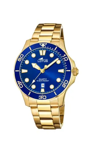 Lotus Damen Uhr Analog aus Edelstahl 316L Gold - Quarzwerk - Mineralglas hochresistent - 10 ATM wasserdicht - Kalender - Special Prices 18764/1
