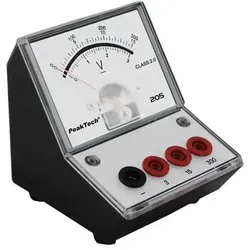 PEAKTECH 205-07 Voltmeter - Analog Tischgerät 0 - 3 V / 15 - 300 V DC - Robustes Analogmessgerät für Schulen, ohne Spannungsversorgung, ideal für Schülerversuche mit Spiegelskala und 4 mm Sicherheitsbuchsen.