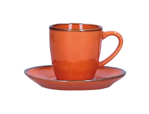 Rose & Tulpani Espressotasse Espresso Tasse mit Untertasse Concerto Arancione, 2-tlg., Steingut, Handgefertigt, Spülmaschinenfest, Mikrowellenfest, Backofengeeignet