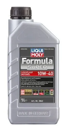 Liqui Moly Motoröl Formula Super 10W-40 3862 - Hochwertiges Motoröl für optimalen Schutz und Leistung, geeignet für viele Fahrzeugtypen, sorgt für reibungslosen Motorbetrieb.