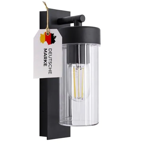max K O M F O R T LED Außenwandleuchte E27 Schwarz IP44 – Stilvolle Wandlampe für Garten & Terrasse - Lampen – Wetterfeste Wandleuchte aus Aluminium & Kunststoff mit E27-Fassung für individuelle Lichtwahl, ideal für Fassade, Balkon oder Haustür.