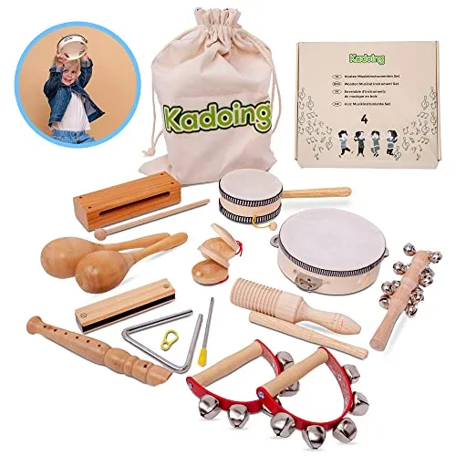 Kadoing® 18-teiliges Musikinstrumenten Set aus Holz