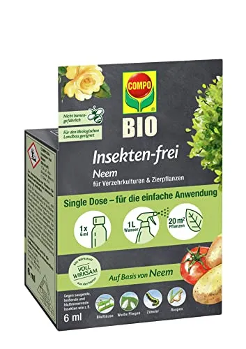 COMPO BIO Insekten-frei Neem, Effektiv Blattläuse bekämpfen, Gegen z.B. Buchsbaumzünsler an Zierpflanzen, Kartoffeln, Gemüse, Kräutern, 6 ml