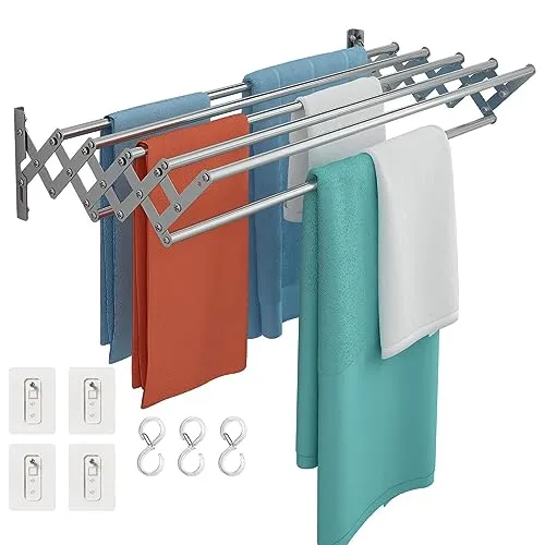Wuciray Wäscheständer Wand Ausziehbar Klappbar Wandtrockner 80cm Edelstahl Balkon Ständer Wandwäschetrockner Wandmontage Platzsparender Handtuchhalter Clothes Drying Rack Scherenwäschetrockner