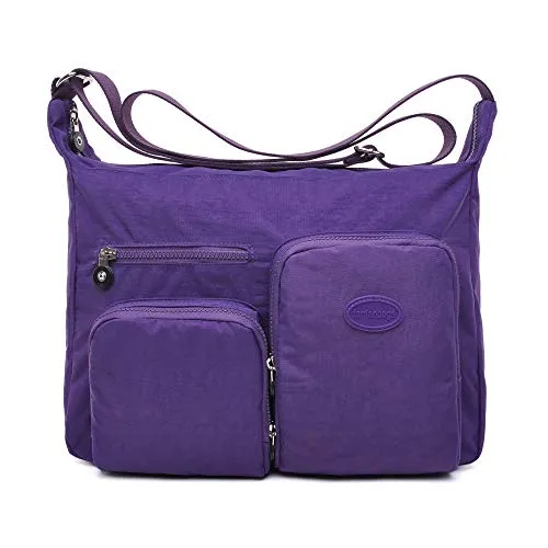Efanliu Große Umhängetaschen Damen Leichte Schultertasche Tasche Crossover Handtasche Nylon Sporttasche Stofftasche Wasserdicht (Lila, XL)