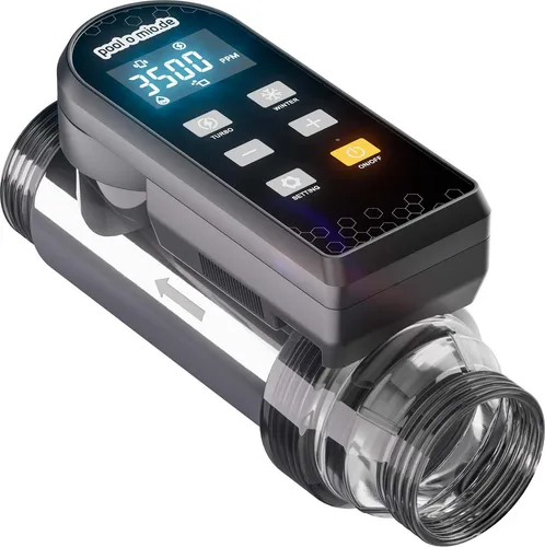 poolomio® Chlorinator für Pools bis 90.000L - Chlorersatz für chemiefreie Wasserpflege mit smarter App-Steuerung und selbstreinigender Titanzelle – für kristallklares Wasser ohne Chlorgeruch und Hautreizungen.