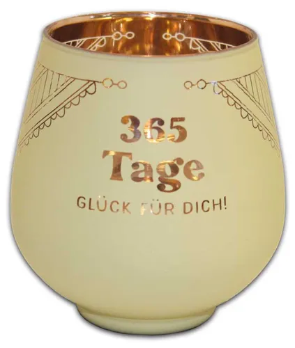 Windlicht aus Glas  - gelaserte Schrift -  365 Tage Glück für Dich! - KKL38
