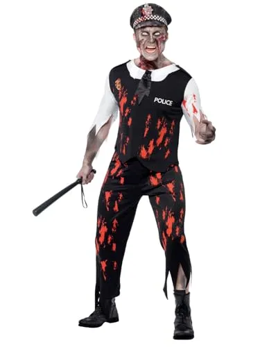 Smiffys Zombiekostüm Polizist für Herren - Gruseliges Zombie-Polizist Kostüm für Herren, ideal für Halloween und Themenpartys. Inklusive Oberteil, Krawatte, Hose und Mütze, aus leichtem Material für angenehmen Tragekomfort.