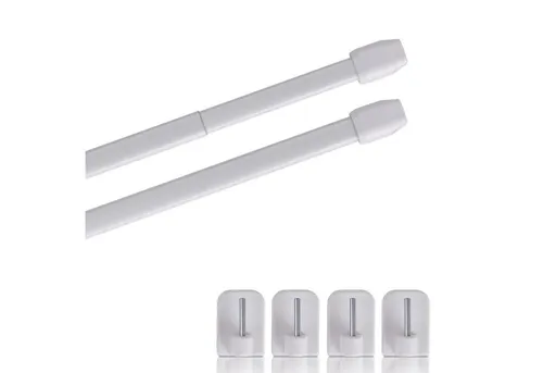 Bestlivings Vitragestange 2er-Pack, Ø 10 mm, 1-läufig, ausziehbar, mit Selbstklebehaken, geklebt, Edelstahl, für Küchen- & Bistrogardinen