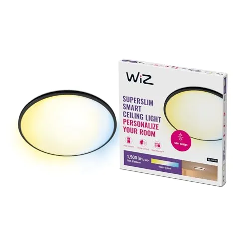 WiZ SuperSlim Deckenlampe 929002685222 - Smart Home Deckenlampe mit LED-Technologie, 16 W, Tunable White für individuelle Lichtstimmungen von 2700-6500 K, modernes rundes Design in Schwarz.