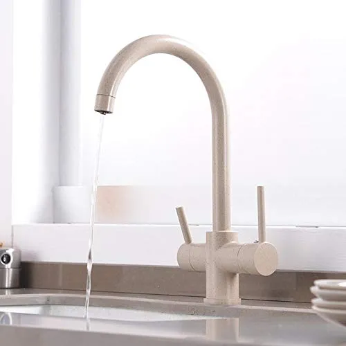 Haferflocken 3 Wege Wasserhahn Küche, 3 in 1 Mischbatterie für Wasserfilter Doppelte Steckdose 360° Drehbar Küchenarmatur, Trinkwasserhahn Amatur Küchenspüle