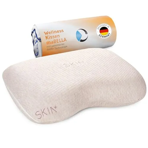 Gesundheitskissen maBELLA, Memory Foam Kissen mit pflegendem SKIN+ Bezug | Nackenkissen mit Probiotika zur Hautreinigung, Aromatherapie dank Ylang-Ylang-Kern, Ergonomisches Kopfkissen, 12cm Höhe